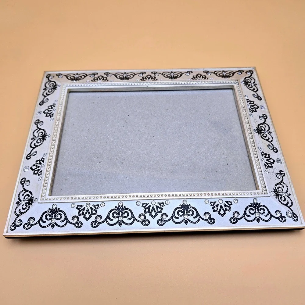 Godinger Silver Tone Scroll Rhinestone‎ 5x7 Photo Picture Frame Beaded Detail